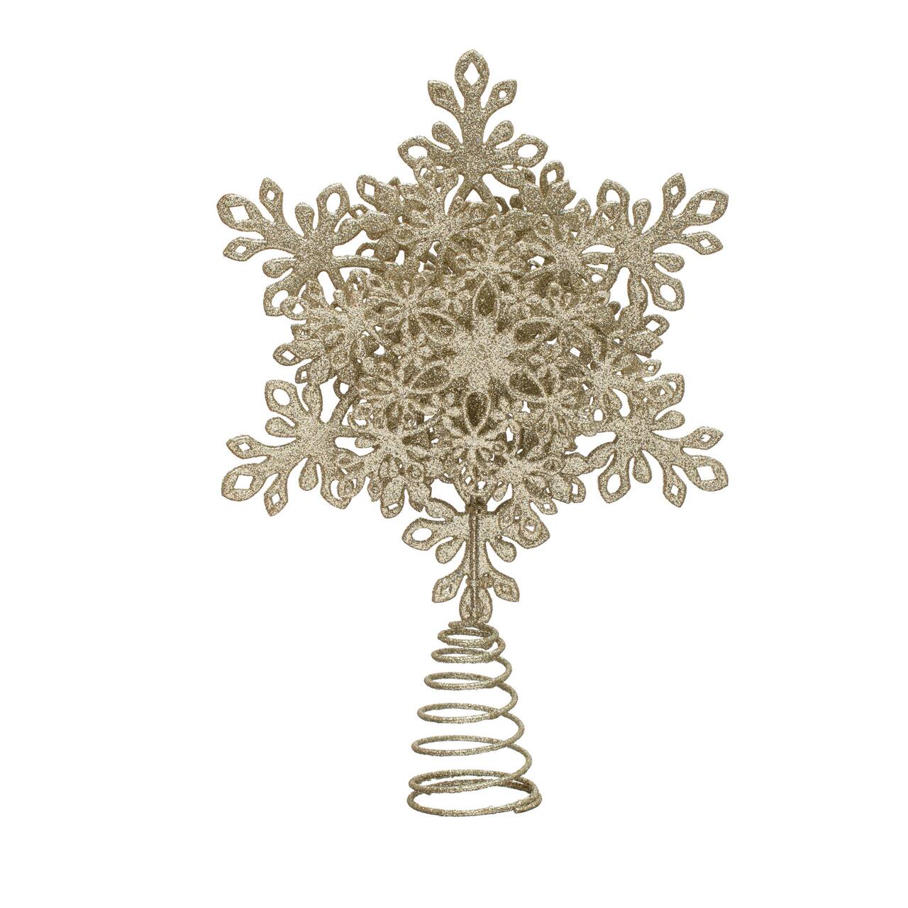 Hello Honey® 13" Champagne Plastic & Metal Snowflake Tree Topper with Glitter
